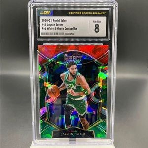 CSG Graded 8 Jayson Tatum, NM-Mint, Red White & Green Cracked Ice